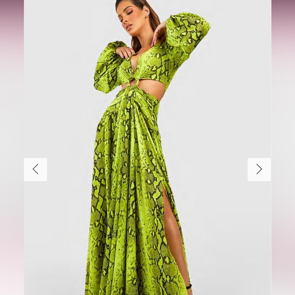 Snakeskin print neon green, cut out maxi dress (sold out on Boohoo) - Picture 6 of 9